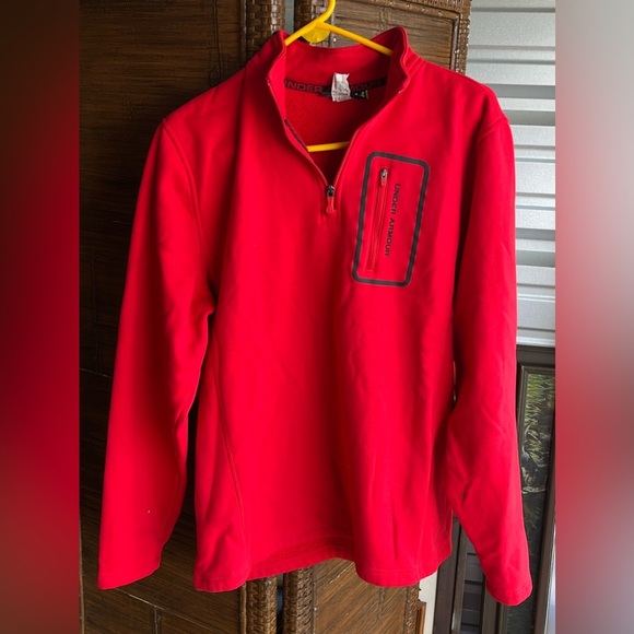 Under Armour 1/4  Pull Over Red Sweatshirt (Size L) - Picture 3 of 5